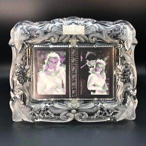 Mikasa Vintage Memories Duet 2-Photo Picture Frame Frosted Clear Glass 11.5"